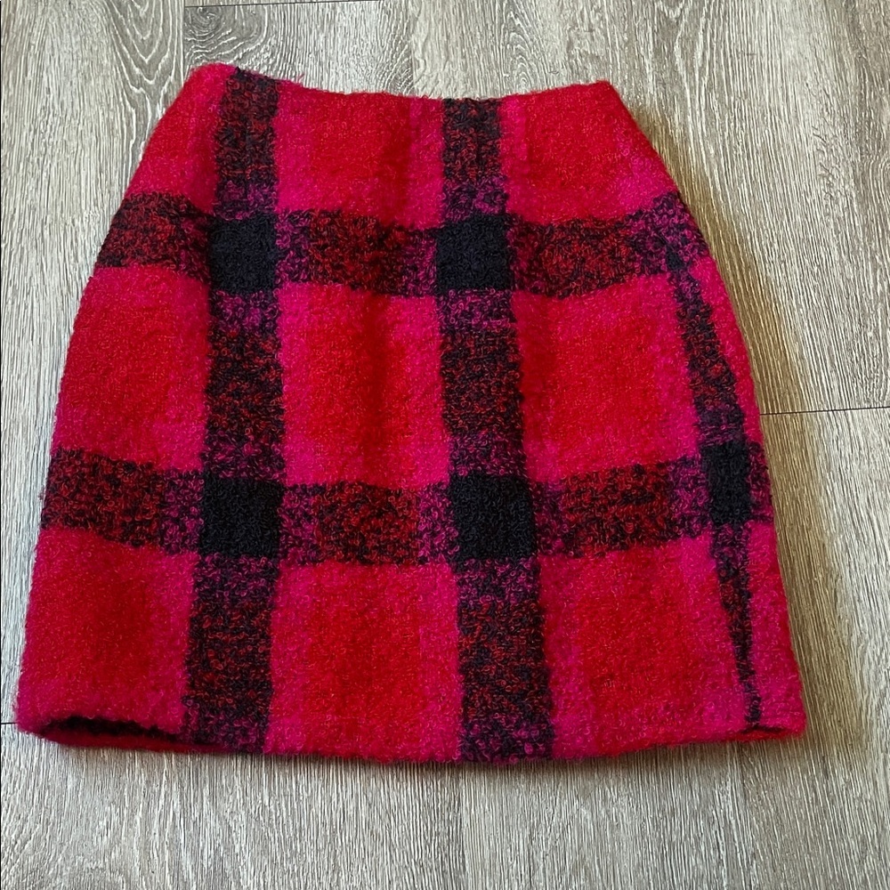 Ellen Tracy Linda allard wool blend red pink and Black Plaid Pencil Skirt size 8